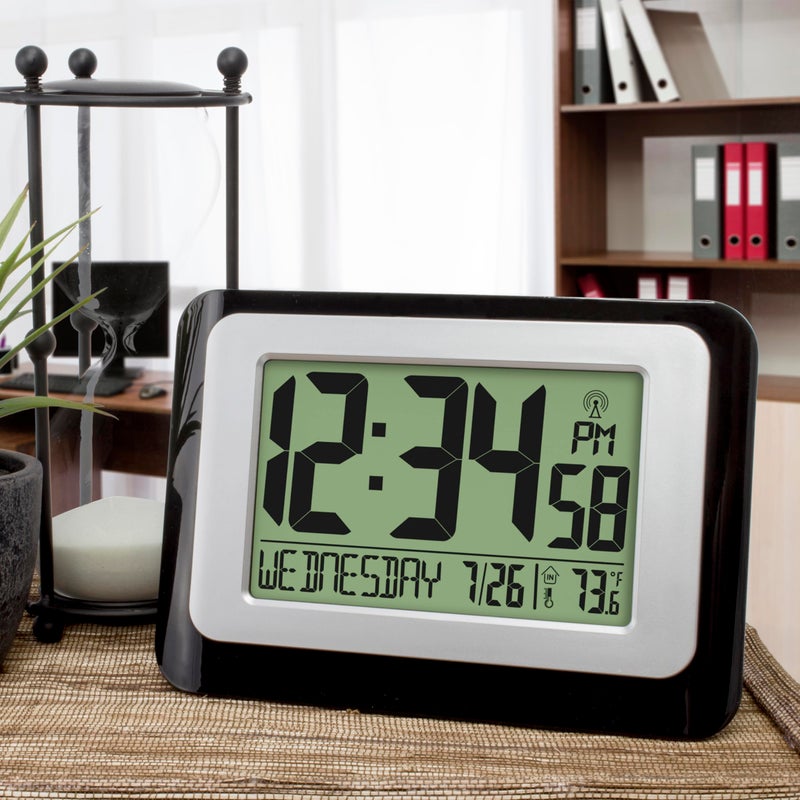 La Crosse Technology W88631 Digital Atomic Black Wall Clock with Temperature - Image 5
